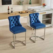 25" Counter Height Bar Stools Set of 2, Modern Velvet Barstools with Button Back
