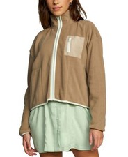 Rvca Women’s Relaxed Fit Zip Fleece Jackets Downside Zip (dark Khaki, Large)