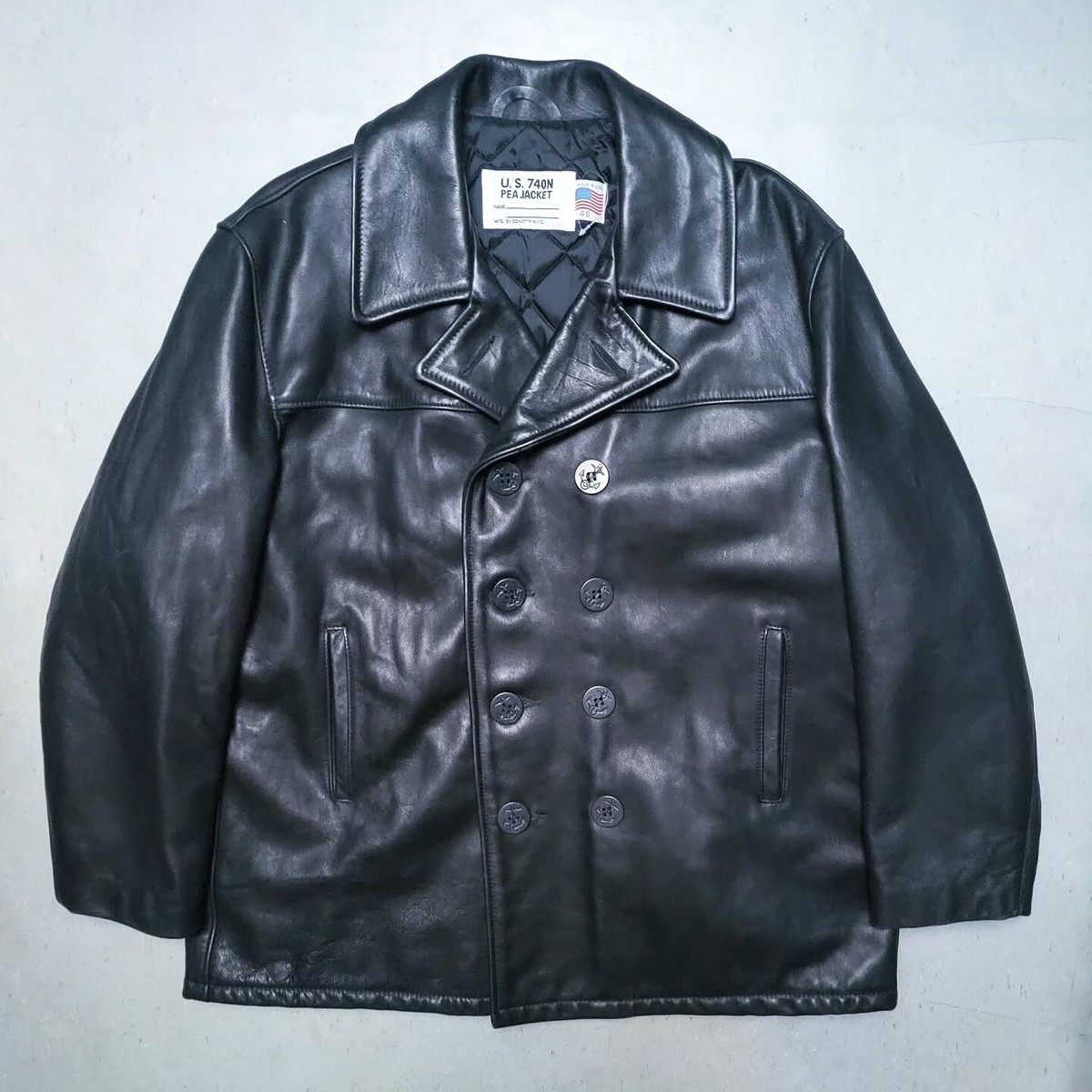 【美品】Schott 740N USA PEA JACKET 36 SCHOTT LEATHER PEACOAT 740N Motorcycle Jacket BLACK USA Sz 48 MSRP