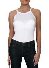Danielle Bernstein Women's White Ribbed Shirt Thong Tank Bodysuit Top