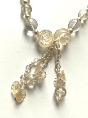 Collier Argenté Avec Pampilles Et Cristaux Roses - Modèle 807 - Style Déco Solitaire
