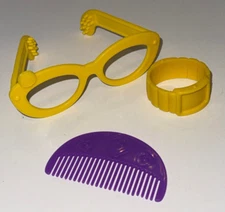 Scruff a Luvs replacement pieces lot of 3 Yellow Glasses & watch purple comb