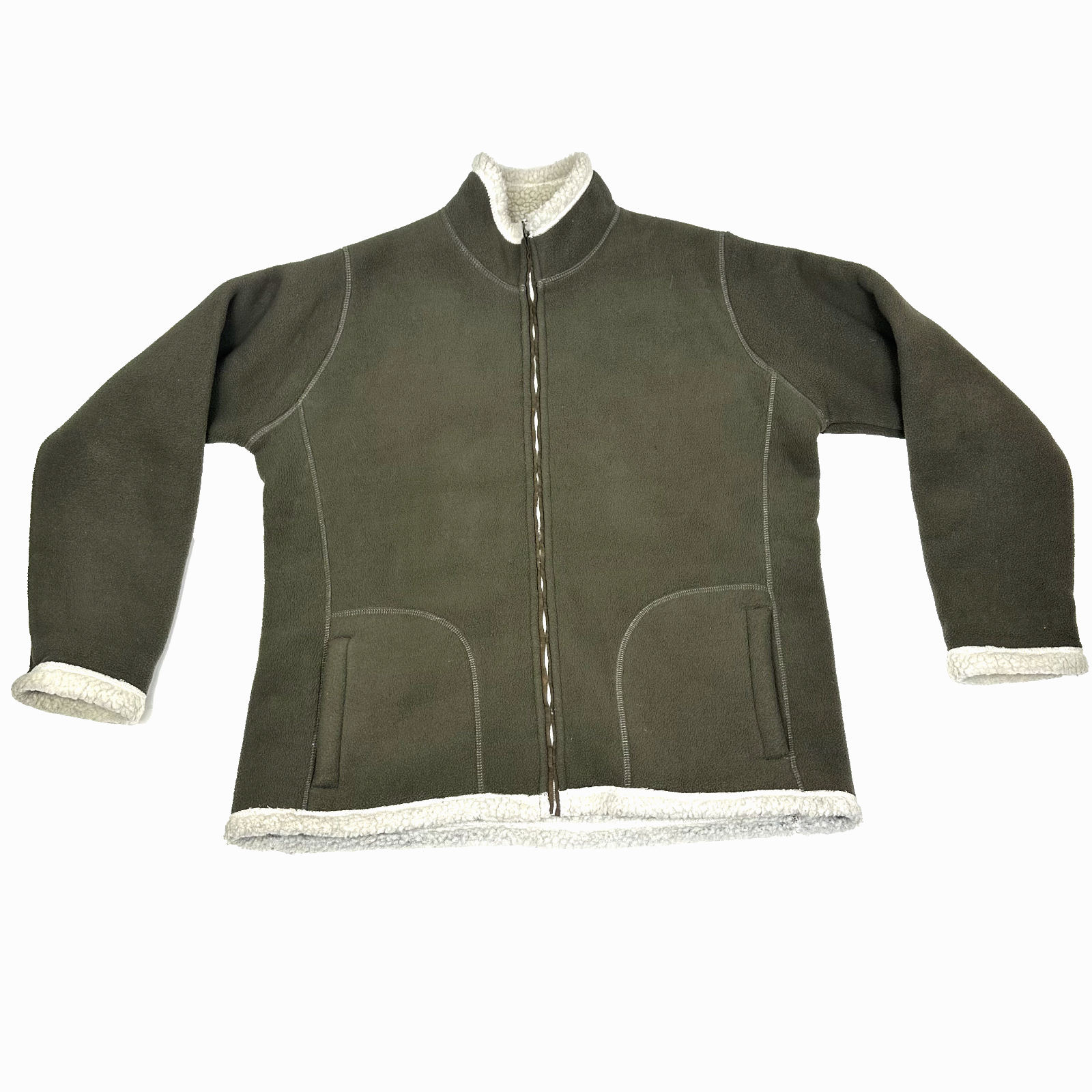 Damas EWM Chaqueta de Vellón Cremallera Taupe Invierno Reino Unido Talla 14-16