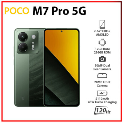 Xiaomi POCO M7 Pro 5G 12GB+256GB GREEN Dual SIM Unlocked Android Cell Phone