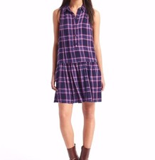 NWT Gap Plaid drop waist dress, Navy Plaid SIZE XS      #241377