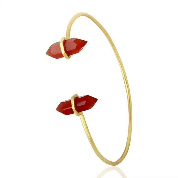 Red Onyx Pencil Gold Plated Cuff Bangle Bracelet Handmade Women Wedding Jewelry - Image 4 of 4