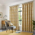 Ochre Yellow & Grey Geometric Design Pair Pencil Pleat Curtains All Sizes Lined