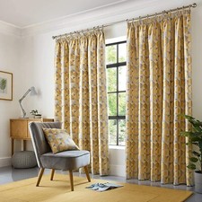 Ochre Yellow & Grey Geometric Design Pair Pencil Pleat Curtains All Sizes Lined