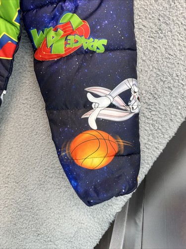 Puffer Jacket Space Jam Looney Tunes Bugs Bunny Graphic Printed Hooded Medium - Picture 7 of 21