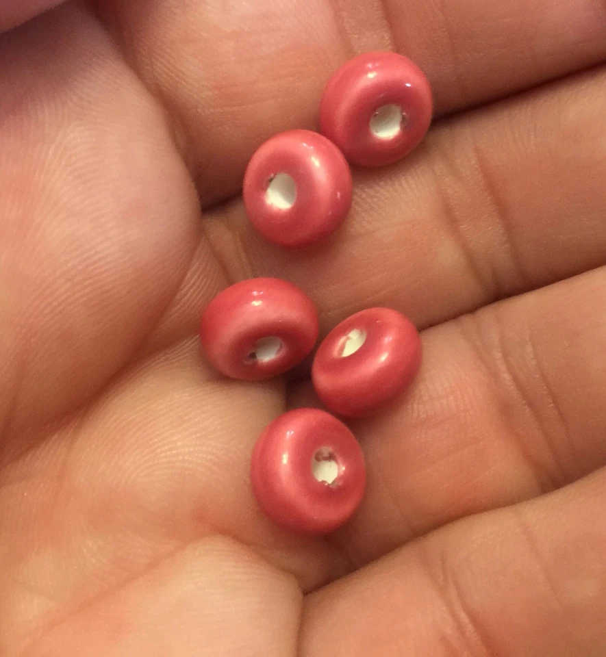 Lote de Cuentas Rondell Donut Cerámica Esmaltada Color Rojo Bayas Manchadas De Colección Foto 2 de 3