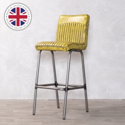 BAR STOOLS YELLOW FAUX LEATHER BREAKFAST BAR STOOL VINTAGE STYLE - Main Image