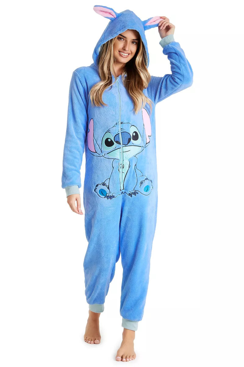 Disney Lilo and Stitch All in One Pyjamas, Warm Fleece Sleepwear for Women