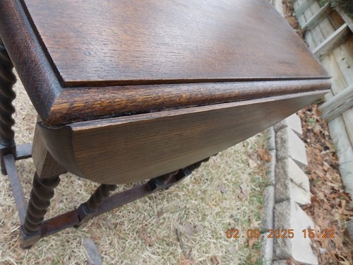 Small Solid English Oak Double Drop Leaf Gateleg Table W/Barley Twist Legs 0 S&H - Picture 4 of 21