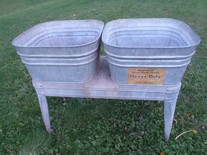 Details About Rare Vintage Galvanized Steel Heavy Duty Wash Tubs Planter Flower Pot Home Sink