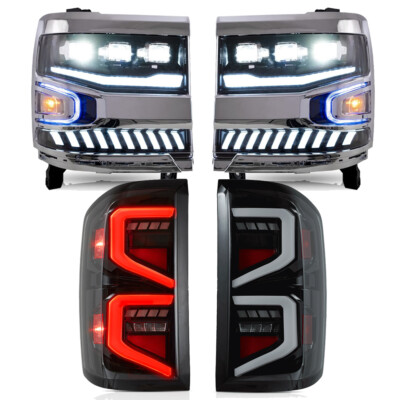Projector Headlights+LED Tail Lights W/Animation For 2016-18 Silverado1500 2Sets