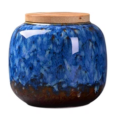 Food Storage Jar Ceramic Food storage canister w/ Wooden Lid for Kitchen,Coffee
