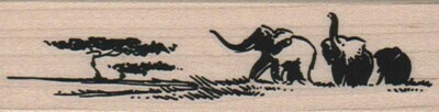 Elephant Herd Africa 1 1/4 x 4 1/4'' Rubber Stamp, Animal Stamp, Elephant Stamp