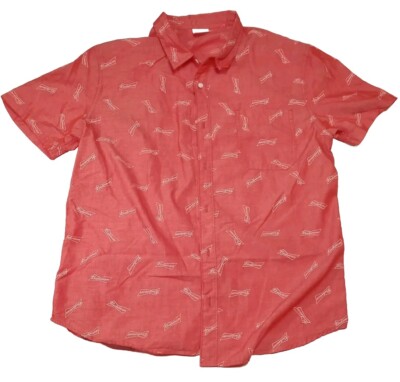 Budweiser Shirt Mens Extra Large Anheuser Busch 2017 Button Up Short Sleeve Red