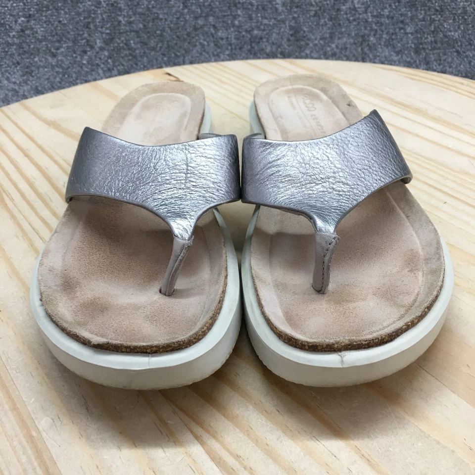 Sandalias Ecco para mujer 8 Corksphere tanga puntera plateada planas cómodas 27180301708 Foto 4 de 4