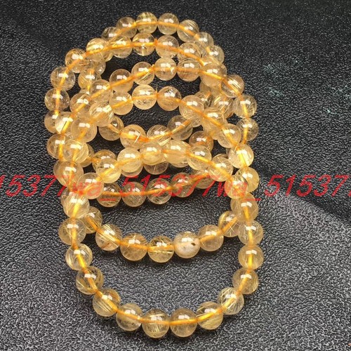 2 pcs Natural 8/10mm Gold Quartz Hair Rutilated Crystal Beads Bracelet 7.5'' - Picture 5 of 24