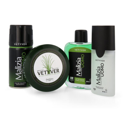 Malizia UOMO Vetyver Set: Eau de Toilette + deo + After Shave + Rasierseife