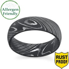 Customized Basic Old School Damascus Steel Ring Wedding Band for Men Rust Proof