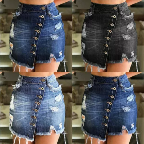 High waisted ripped jean skirt cheap