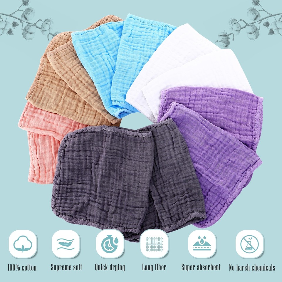 12 Pack Muslin Burp Cloths for Baby UltraSoft 100 Cotton Baby