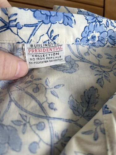 Burlington Presidential Floral Full Flat Sheet Blue Cotton Polyester Vtg 60s 70s - Picture 4 of 5