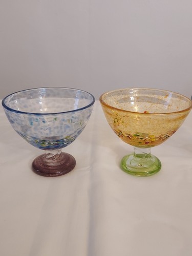 4 Global AMICI Colorful Art Glass CONFETTI Spiral Stem SHERBET Champagne Dessert - Picture 2 of 6