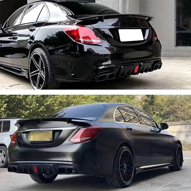Labio difusor parachoques trasero negro brillante para Benz W205 C63 AMG sedán con escape 15-21 Foto 3 de 4