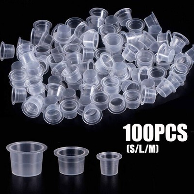 100x Tattoo Ink Cups Mixed Size Permanent Clear Holder Container