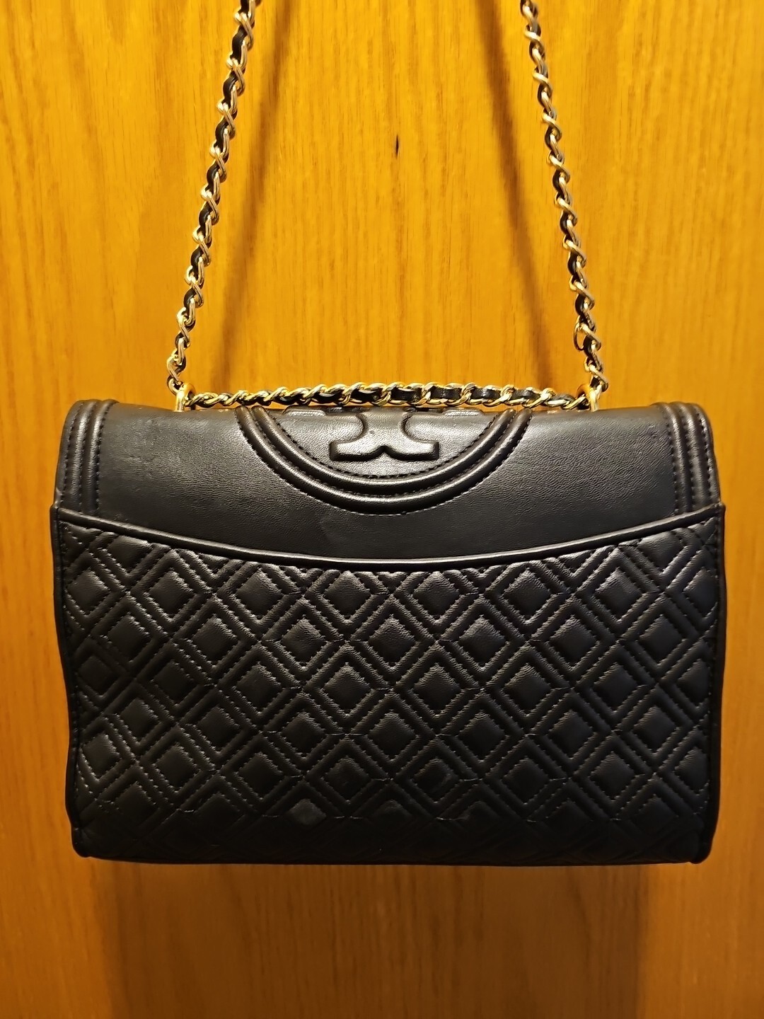 Beautiful Tory Burch Black Quilted Leather Large Fleming Shoulder Crossbody Bag