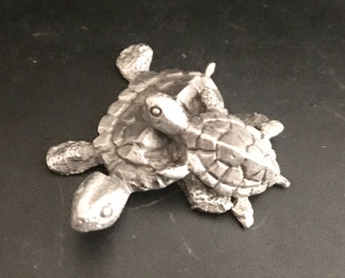 Pewter Mama Baby Sea Turtle Tortoise Shell Silver Metal Statue Figurine D - Picture 2 of 2