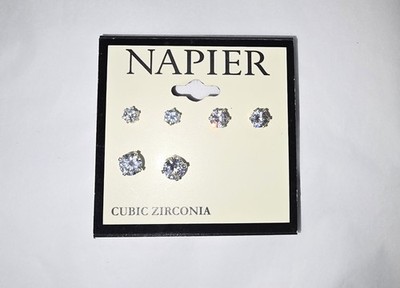 Napier Silvertone Multi Size Trio Pack Cubic Zirconia Stud Earrings