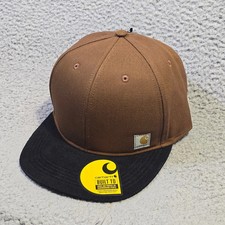 Carhartt Flat Brim Canvas Baseball Hat Mens OS Cap Brown Black Snap Back NWT B
