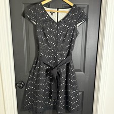 Talbots Black & White Eyelet Cap Sleeve Women's Dress Size 8P Short Tie Waist