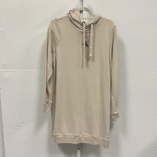 Calvin Klein Jeans Beige Hooded Sweatshirt Dress Long Sleeve Mini CK Womens XL