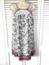 Flying Tomato Multicolor Floral Print Embroidered Bodice Boho Sleeveless Dress L