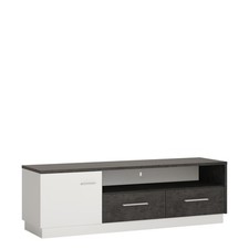 Slate Grey & White Wide TV Cabinet - 1 Door, 2 Drawers, Modern Media Unit