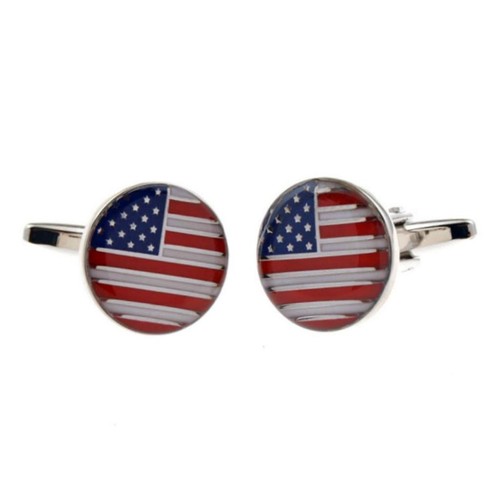 USA FLAG CUFFLINKS Patriotic United States Round NEW w GIFT BAG American Pride - Picture 2 of 3