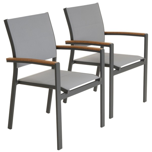 2Er Set Gartenstuhl Stapelstuhl Terrasse Anthrazit Alu Teslin Mit Armlehnen-image