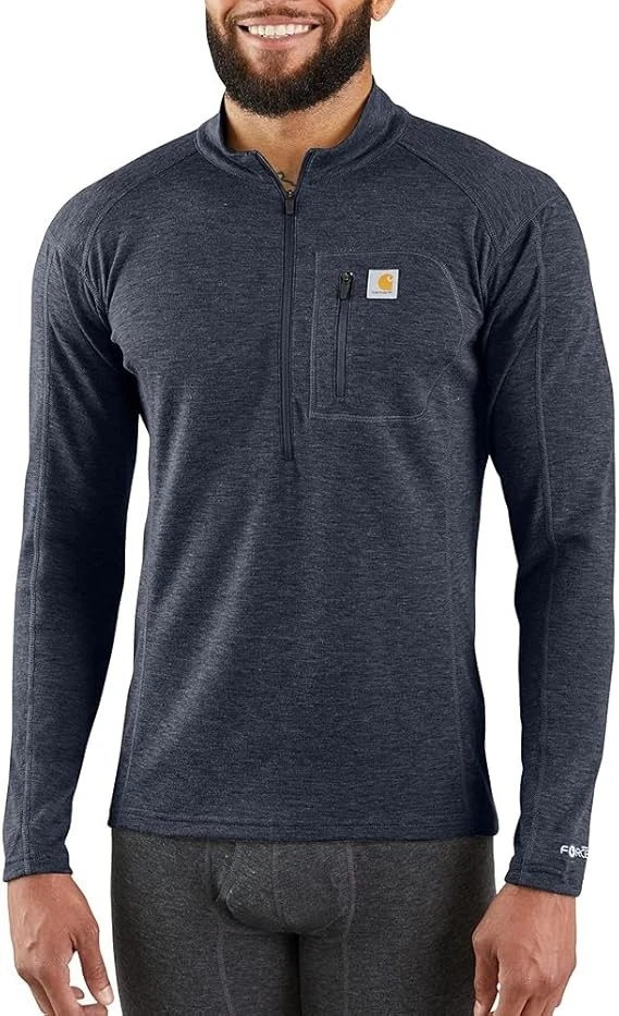 Carhartt Mens Force Midweight Synthetic-Wool Blend Base Layer Quarter-Zip Pocket