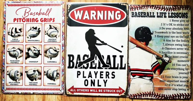 NEW 8"x12" Metal Baseball Signs Pitching Grips Life Lessons Players Only