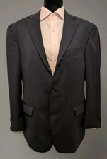 Hart Schaffner Marx Sport Coat Blazer Mens 44R Navy Blue Striped USA Made
