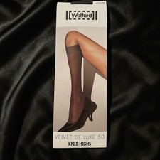 NEW Wolford Velvet Deluxe 50 Knee High Medium Black Made In Austria