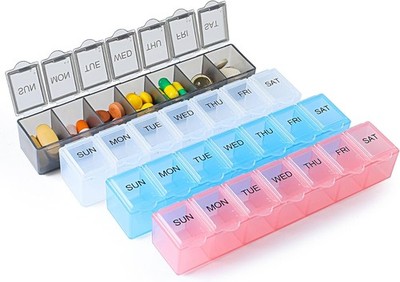 4 Pack Weekly Pill Organizer, 7 Days Case Travel Daily Multi-color 