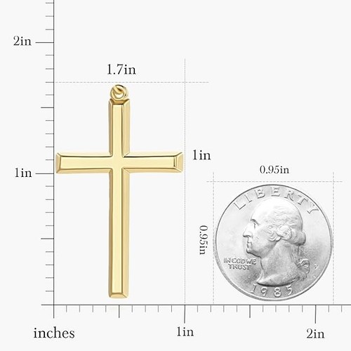 14k Gold Cross Necklace for Men Large,14K Chain 5mm,20,22,24 INCH,Gold Cross P.. - Picture 3 of 6