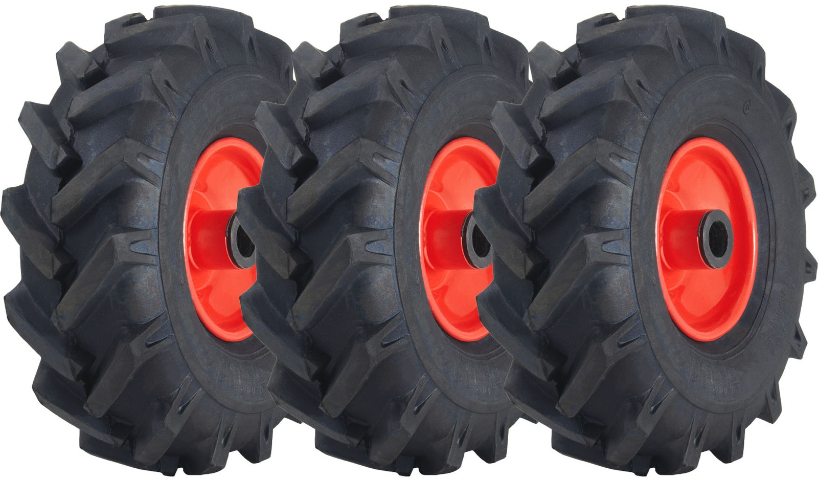 3.00x4 Open Centre Cleated Rotovator Lug Tyre 20mm Roller Bearing Rim (Set of 3)