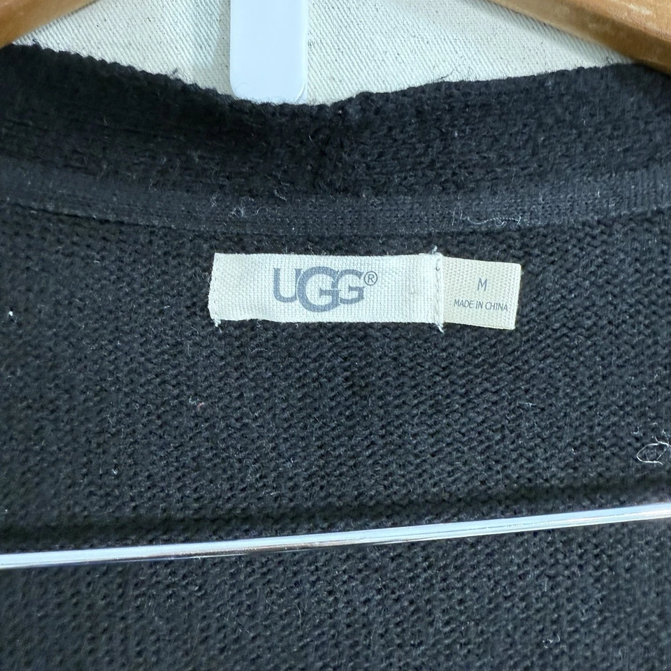 UGG Aysha Cárdigan Suéter Negro Frente Abierto Largo Mujer Talla Mediana Foto 3 de 4